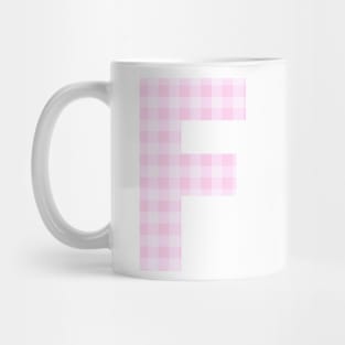 Pink Letter F in Plaid Pattern Background. Mug